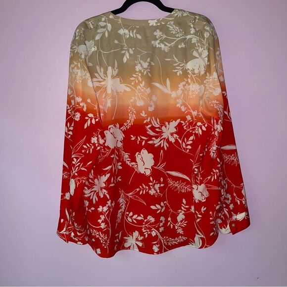 Calvin Klein Blouse XL Red Ombre Whimsical Floral Button Long Sleeve - Picture 6 of 9